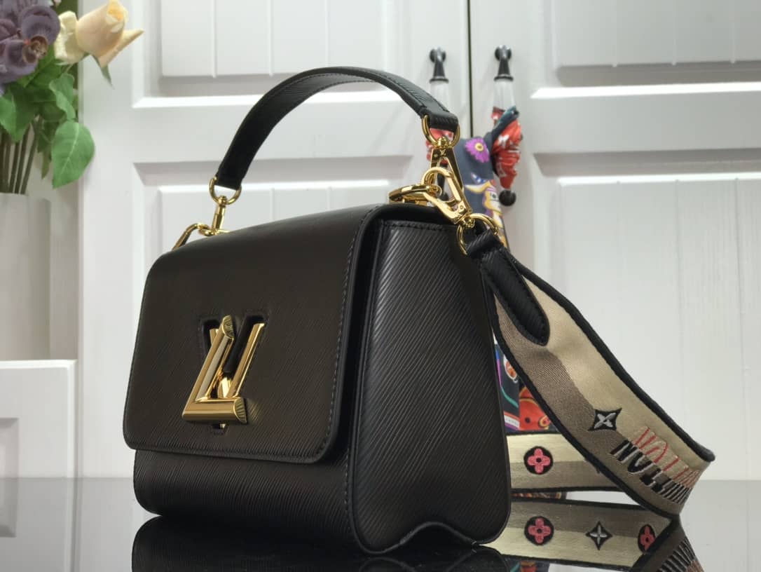 Best Replica Louis Vuitton Twist MM Golden Lock Handle Epi Leather Replica Crossbody Bag Black M57506 - Colareps