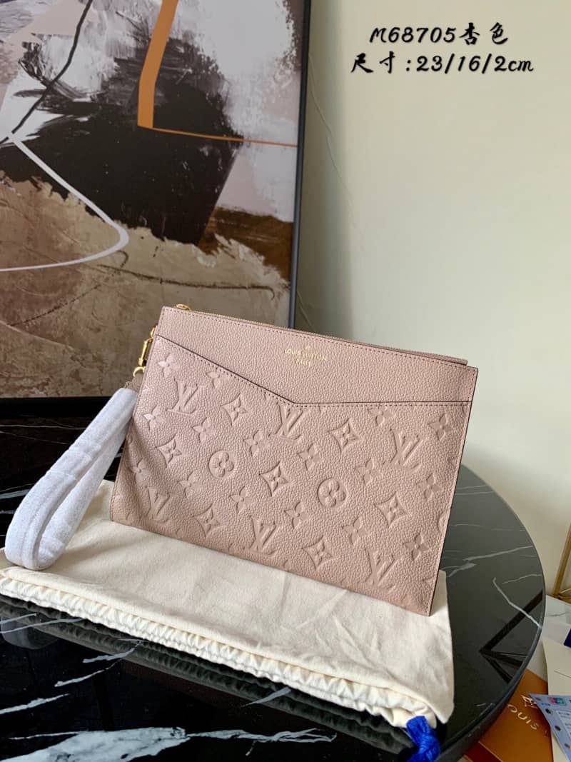 Best Replica Louis Vuitton Pochette Melanie MM Monogram Empreinte Replica Clutch Apricot M68705 - Colareps