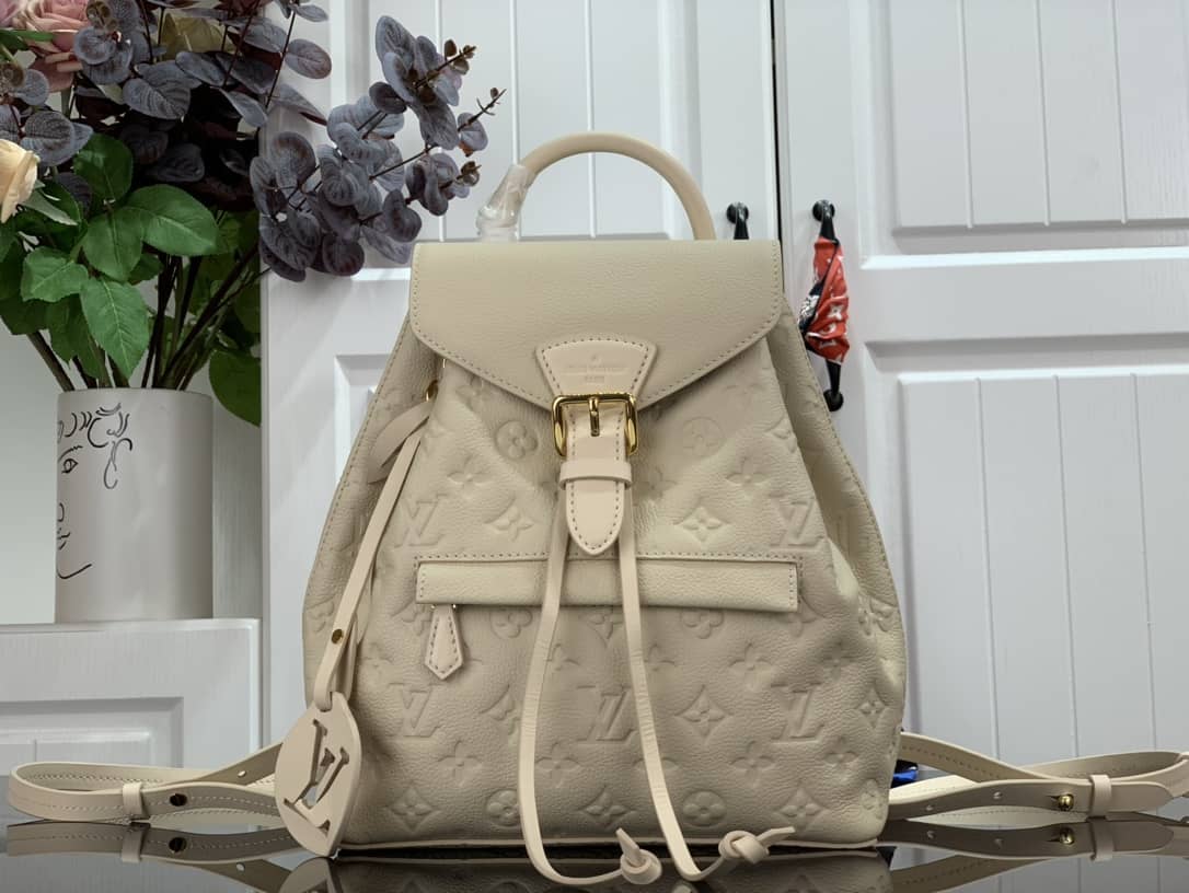 Best Replica Louis Vuitton Ann Platt Montsouris PM Noir Leather Replica Backpack Cream M45205 - Colareps