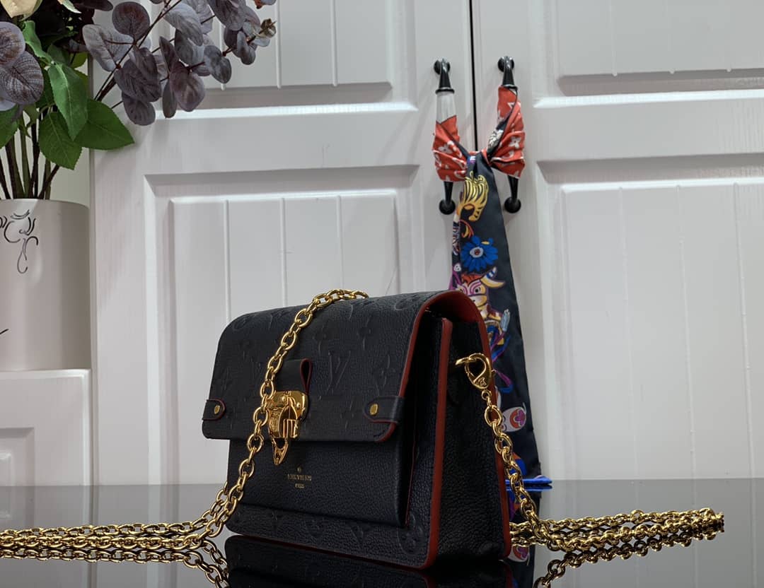 Best Replica Louis Vuitton Monogram Empreinte Vavin Chain Long Wallet Replica Black M67839 - Colareps