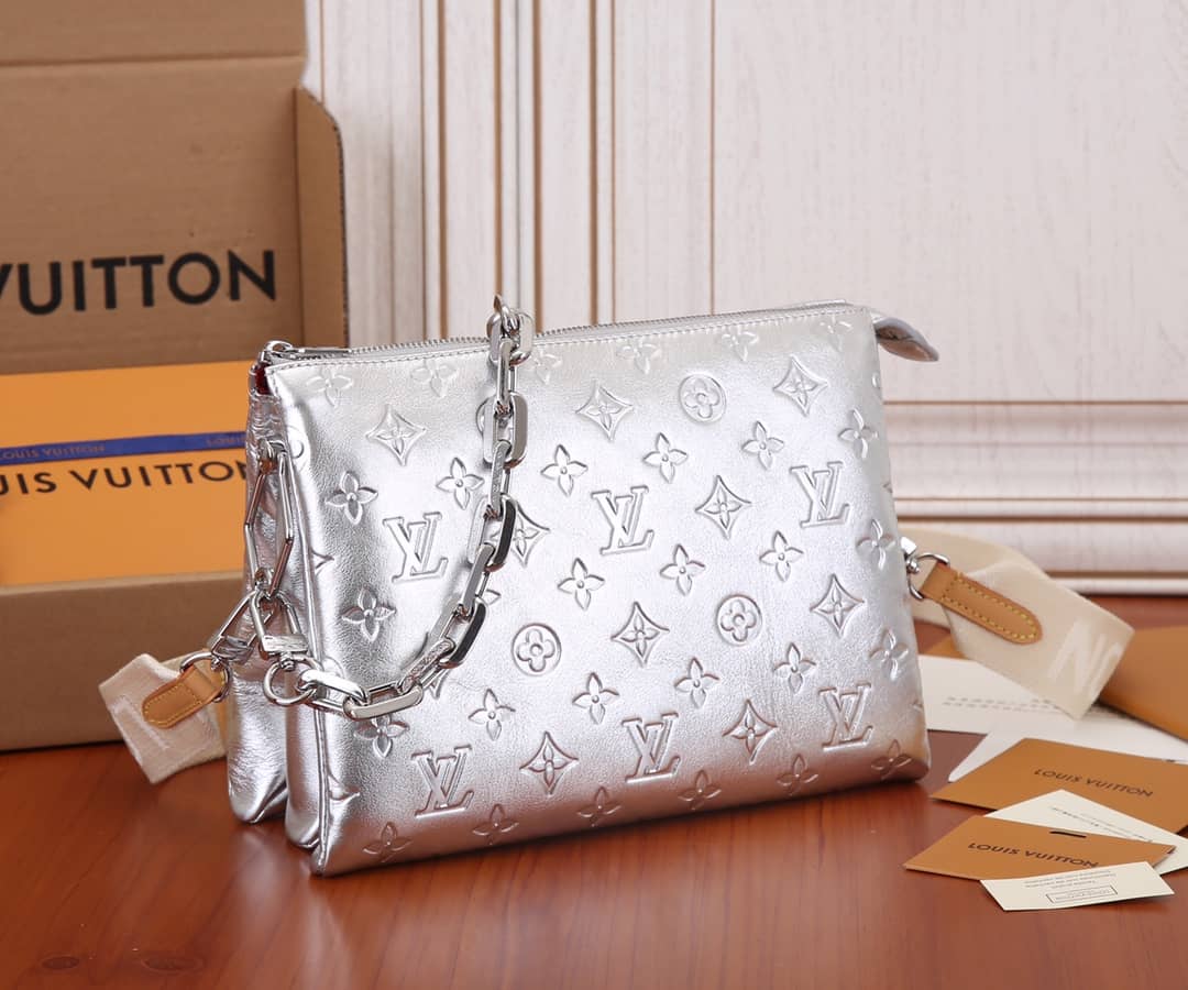 Best Replica Louis Vuitton Coussin PM Monogram Embossed Replica Crossbody Bag Silver M57790 - Colareps