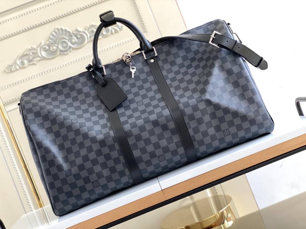 Best Replica LV Duffle Bag Replica Keepall Bandouliere Damier Graphite 55 Black - Colareps