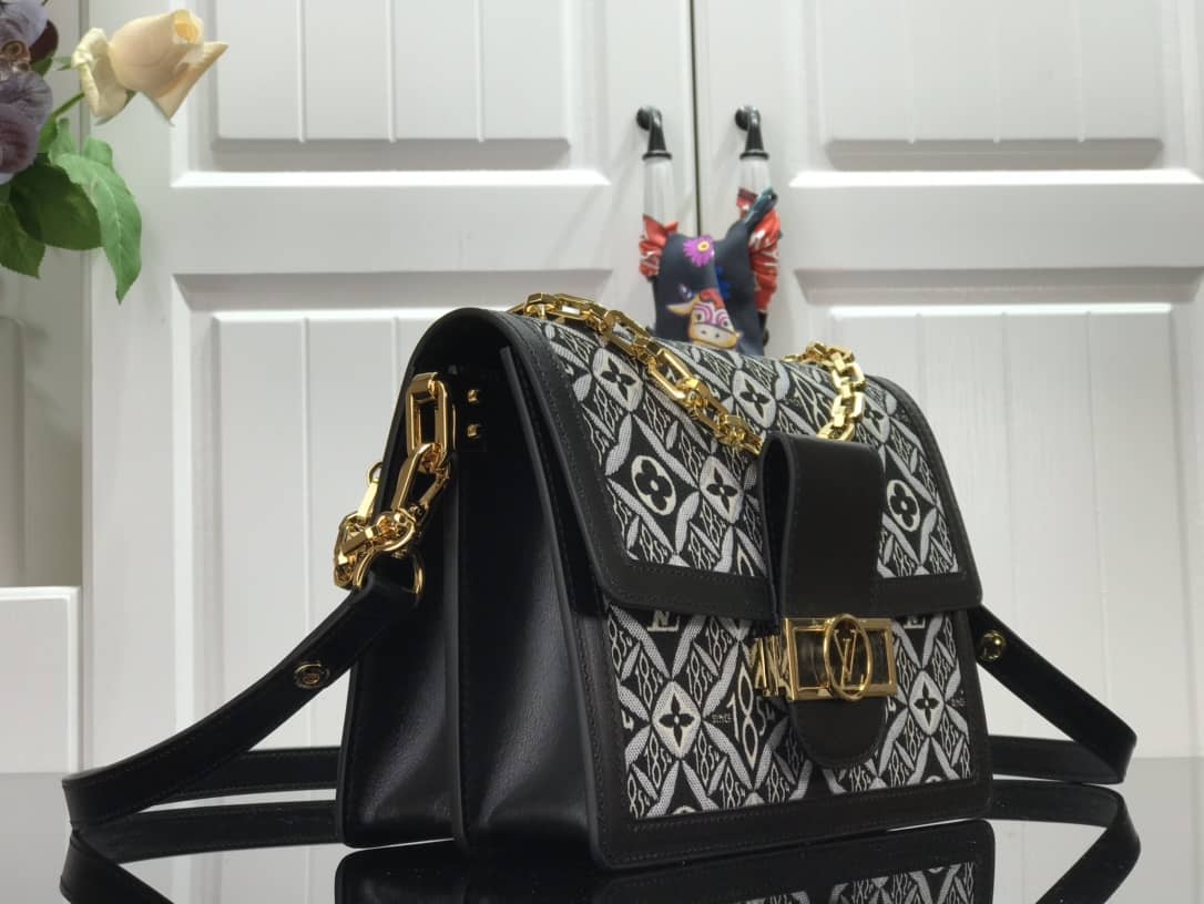Best Replica Louis Vuitton Since 1854 Jacquard Pattern Dauphine MM Replica Shoulder Bag Black M57211 - Colareps