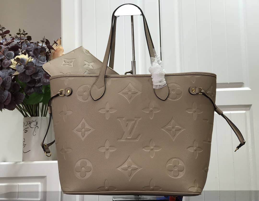 Best Replica Louis Vuitton Neverfull MM Monogram Empreinte Tourterelle Bag Replica Gray M45686 - Colareps