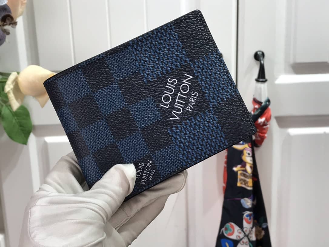 Best Replica Louis Vuitton Multiple Box Damier Graphite 3D Wallet Replica Blue N60434 - Colareps