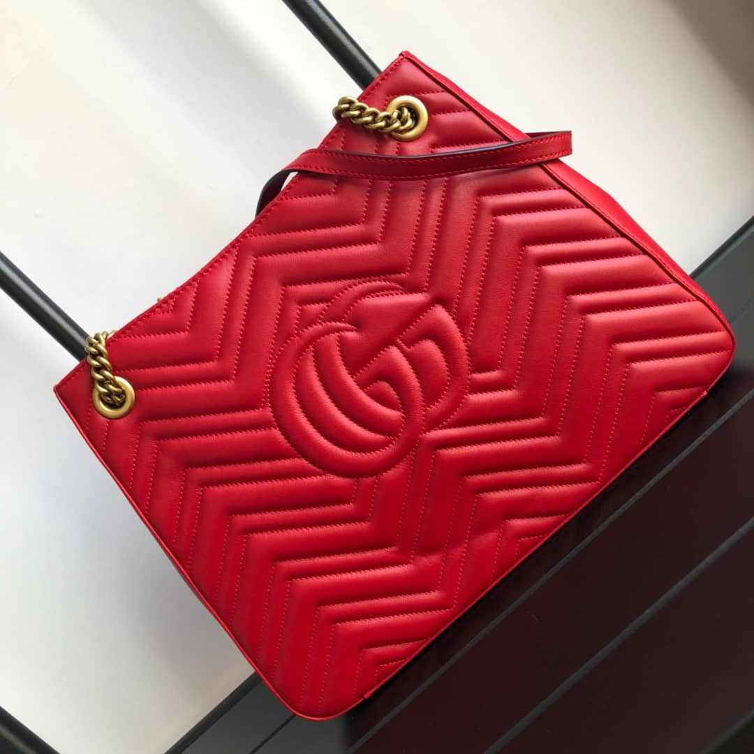 Best Replica Gucci GG Marmont Chain Shoulder Bag Replica Red 453569 - Colareps