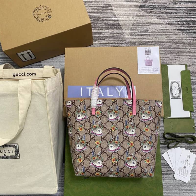 Best Replica Gucci Children GG Supreme Canvas Replica Tote Brown 410812 - Colareps