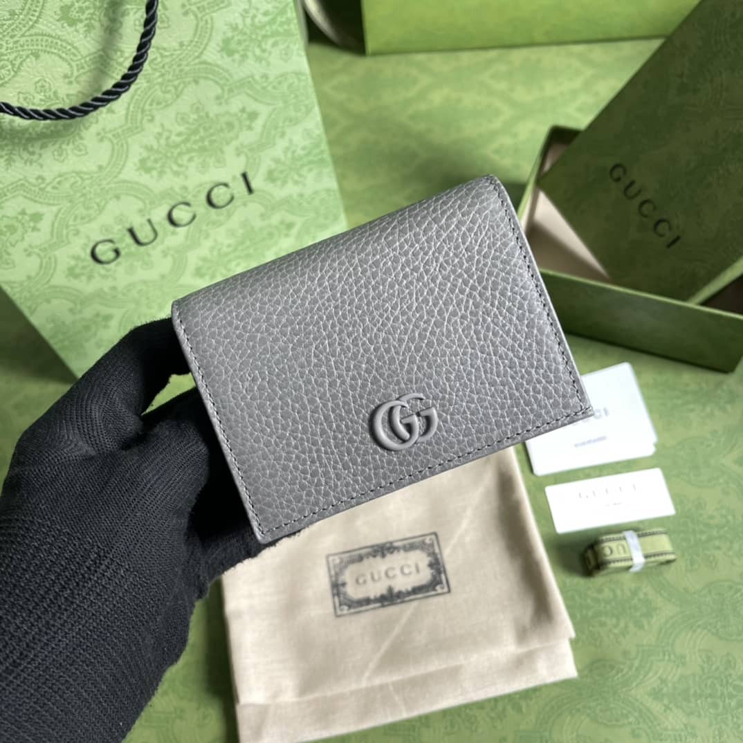 Best Replica Gucci GG Leather Card Case Wallet Black Replica 456126 - Colareps