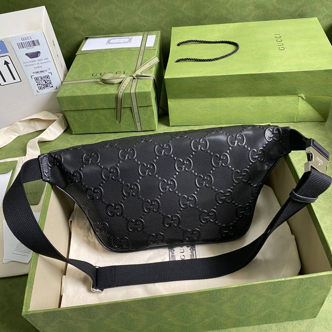 Best Replica Gucci GG Embossed Leather Belt Bag Bumbag Replica 645093 - Colareps