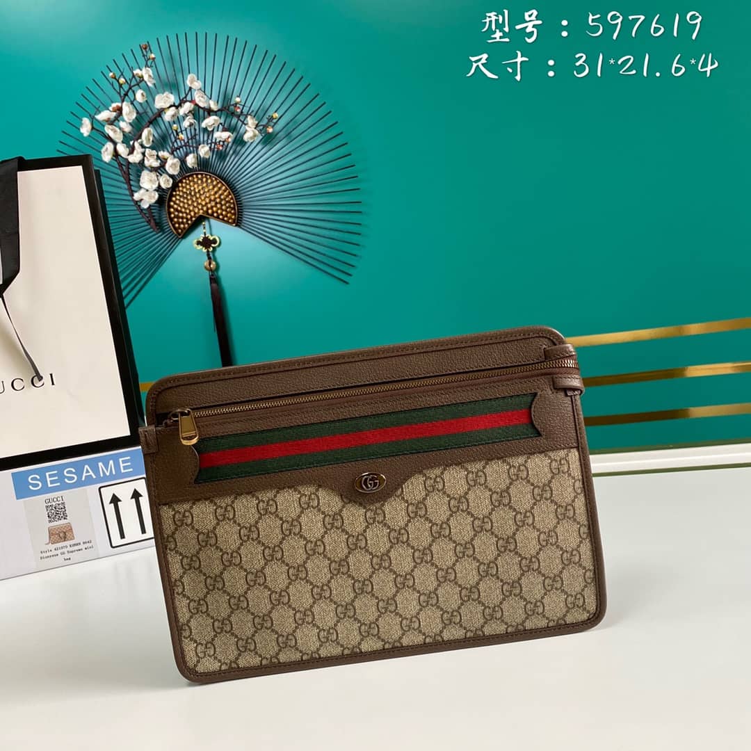 Best Replica Gucci GG Supreme Ophidia Canvas Clutch Replica 597619 - Colareps