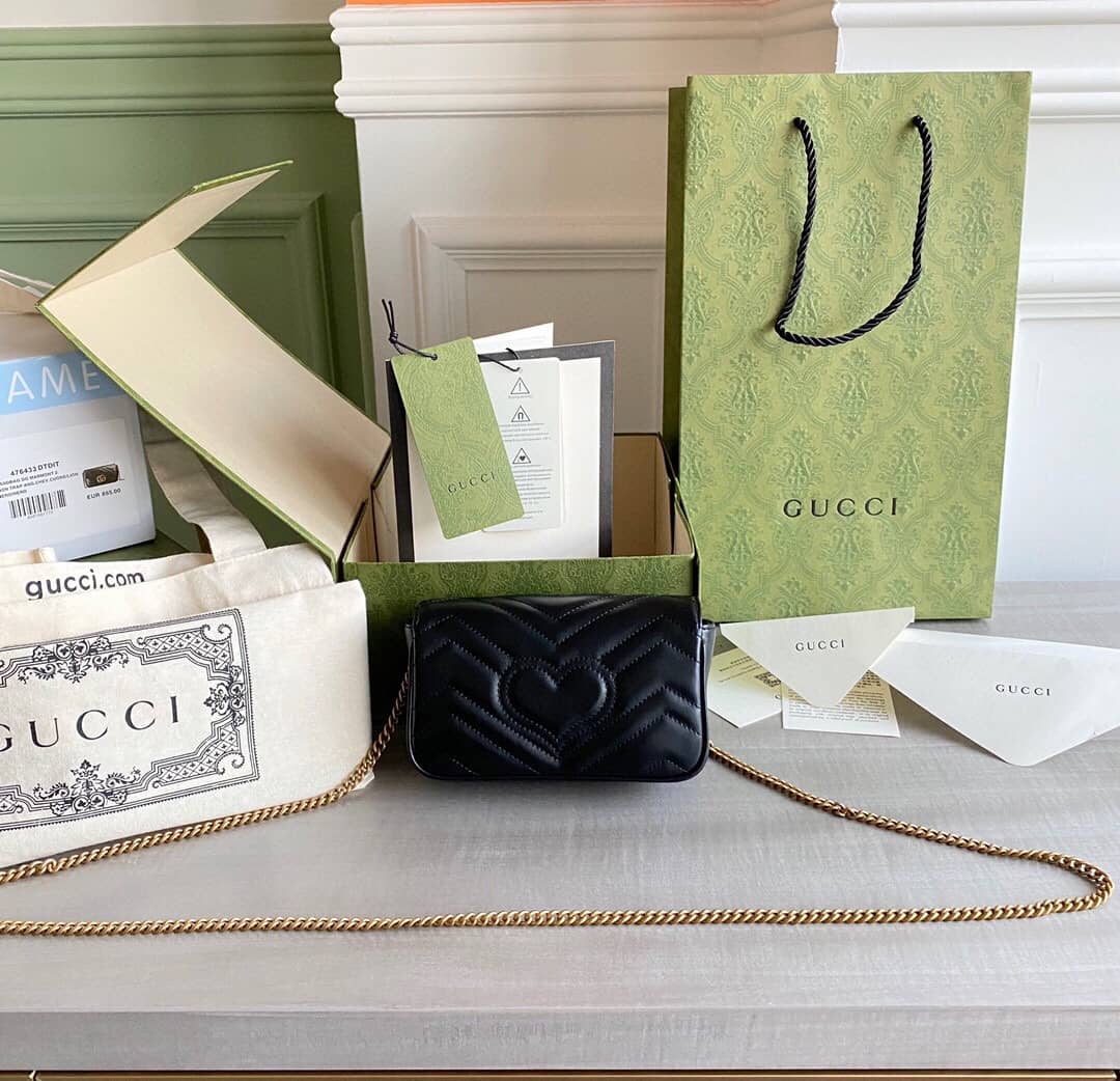 Best Replica Gucci GG Marmont Matelasse Leather Mini Shoulder Bag Replica Black 476433 - Colareps