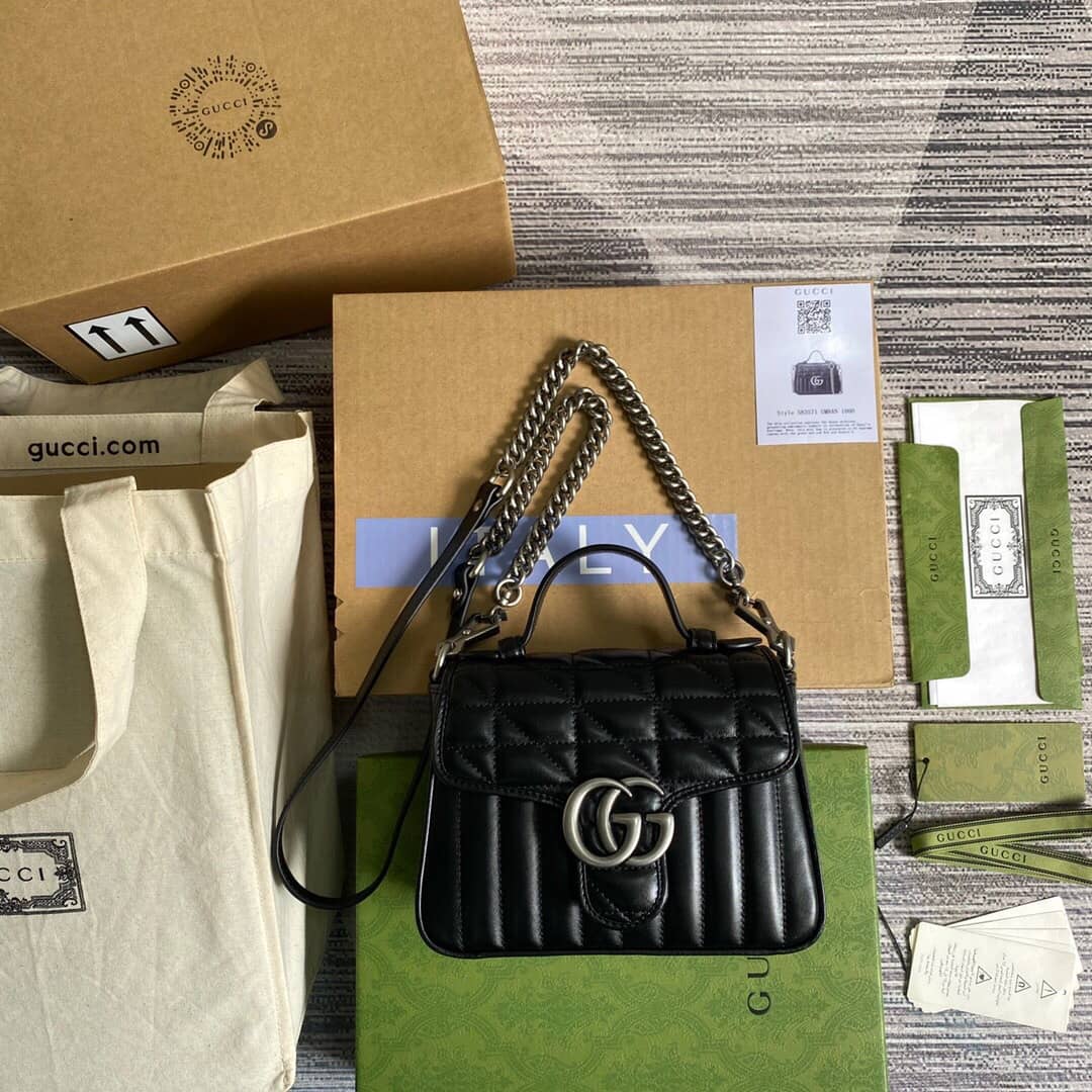 Best Replica Gucci GG Marmont Mini Top Handle Bag Replica Black 583571 - Colareps