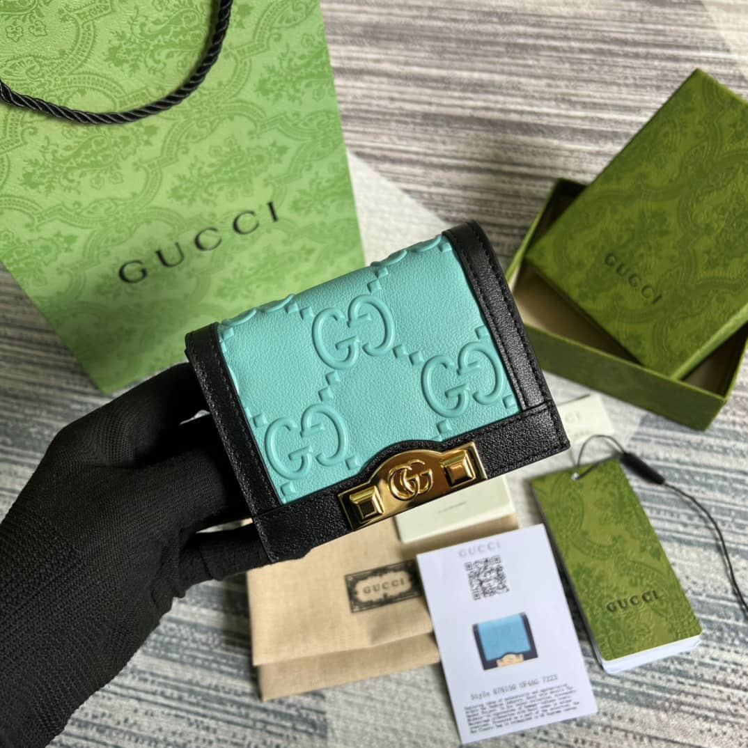 Best Replica Gucci GG Card Case Blue 676150 Replica Wallet - Colareps