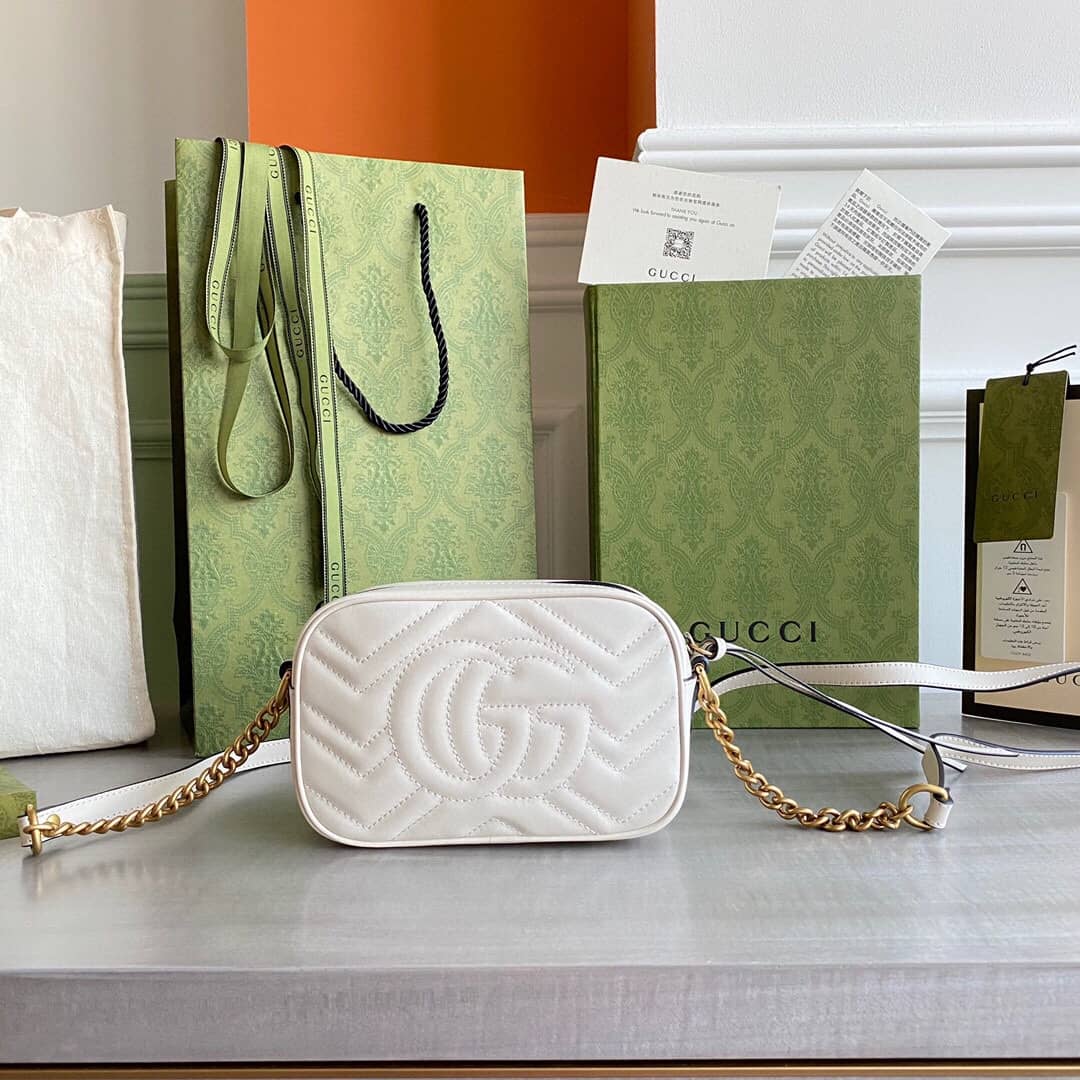 Best Replica Gucci GG Marmont Matelassé Mini Bag Replica White 448065 - Colareps