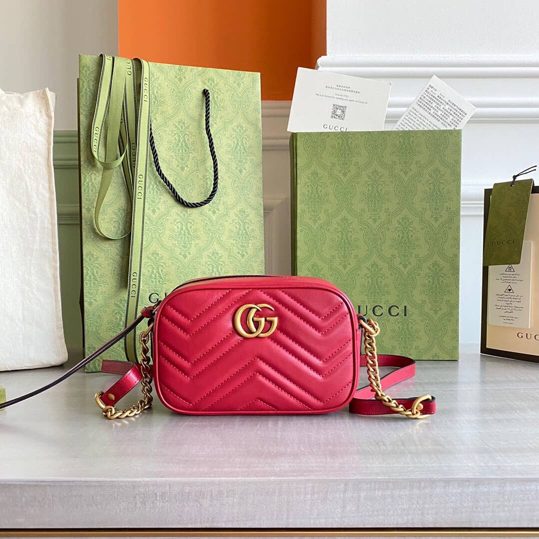 Best Replica Gucci GG Marmont Matelassé Mini Bag Replica Red 448065 - Colareps