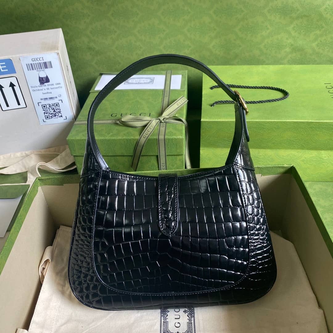Best Replica Gucci GG Jackie 1961 Small Hobo Shoulder Bag Replica Black 636709 - Colareps