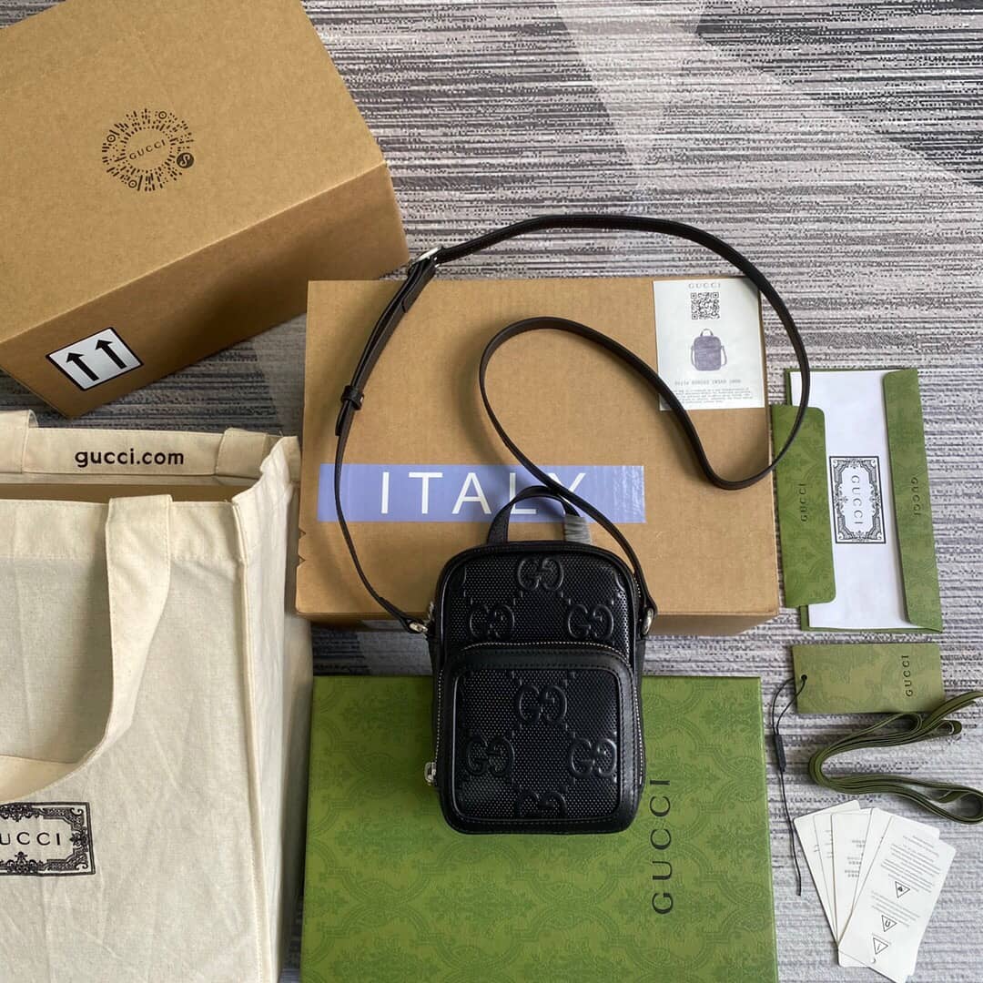 Best Replica Gucci GG Embossed Mini Bag Replica Black 658553 - Colareps