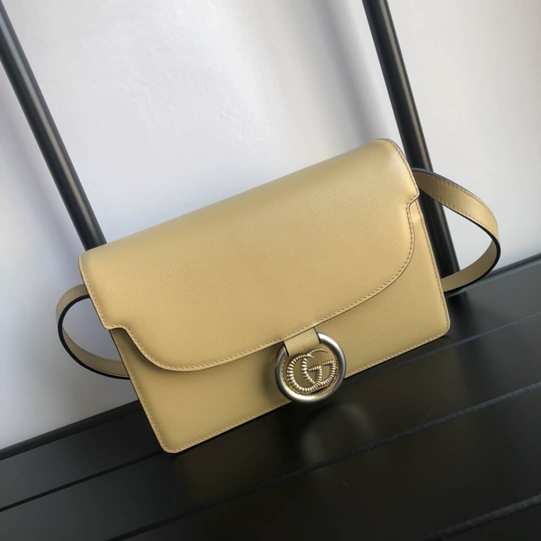 Best Replica Gucci GG Ring Torchon Leather Shoulder Bag Replica  Yellow 589474 - Colareps