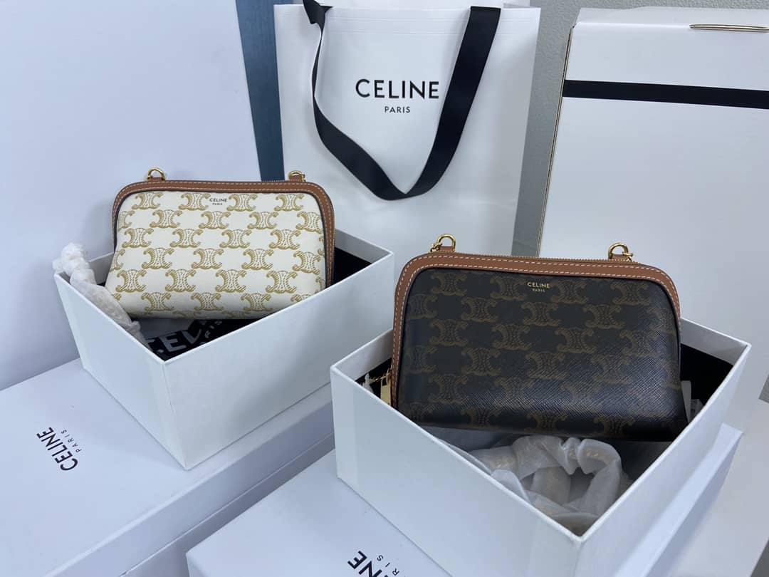 Best Replica Celine Bag Dupe Triomphe Canvas Lambskin Chain Replica Clutch - Colareps