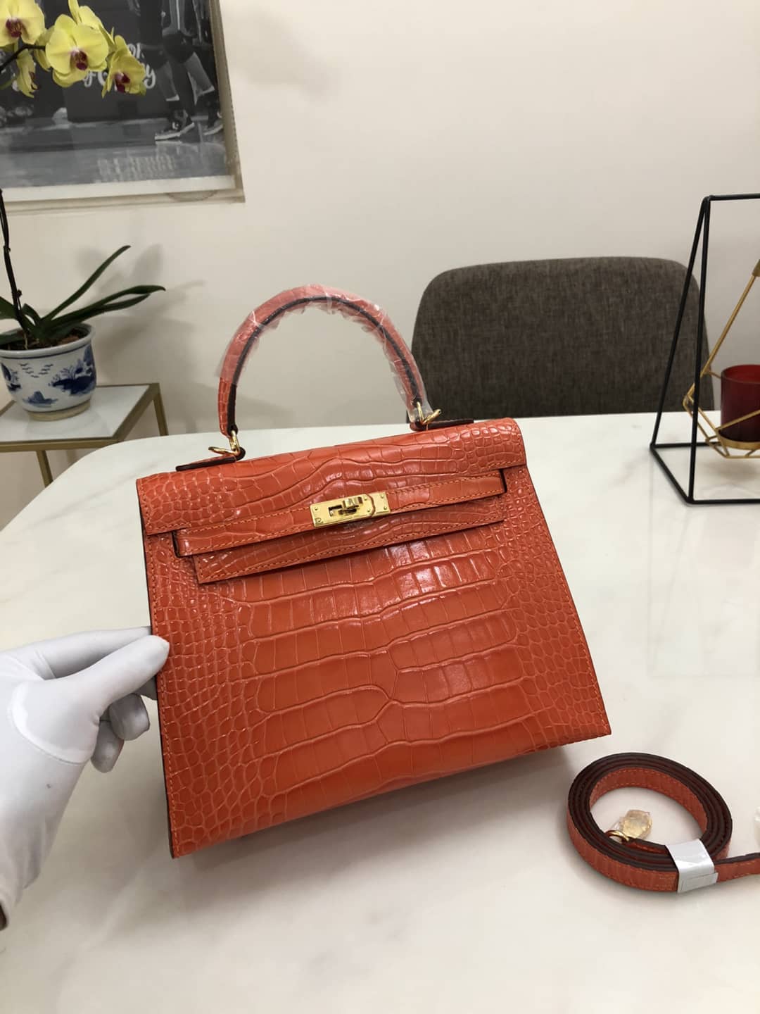 Best Replica Hermes Kelly Dupe 25CM Crocodile Shiny Replica Bag - Colareps