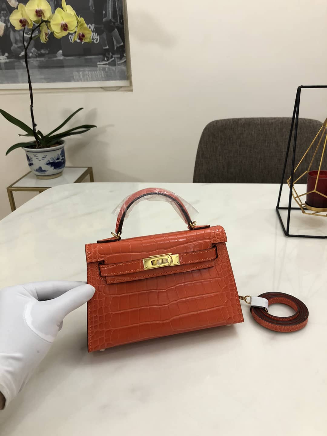Best Replica Hermes Kelly Dupe Mini19CM Crocodile Shiny Replica Bag - Colareps