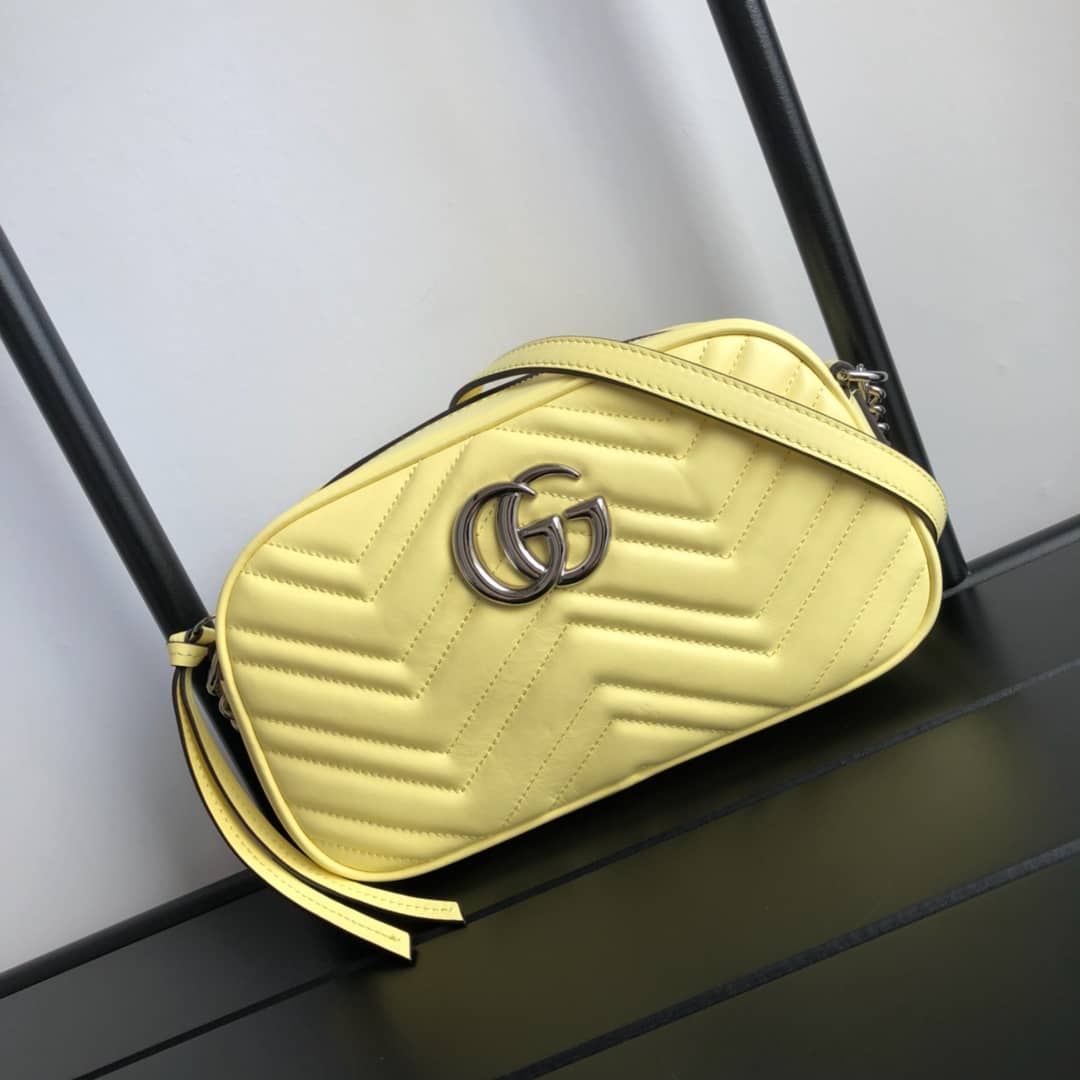 Best Replica Gucci GG Marmont Small Shoulder Handbag Camera Bag Replica Yellow 447632 - Colareps