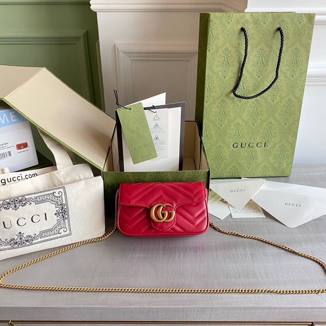 Best Replica Gucci GG Marmont Matelasse Leather Mini Shoulder Bag Replica Red 476433 - Colareps
