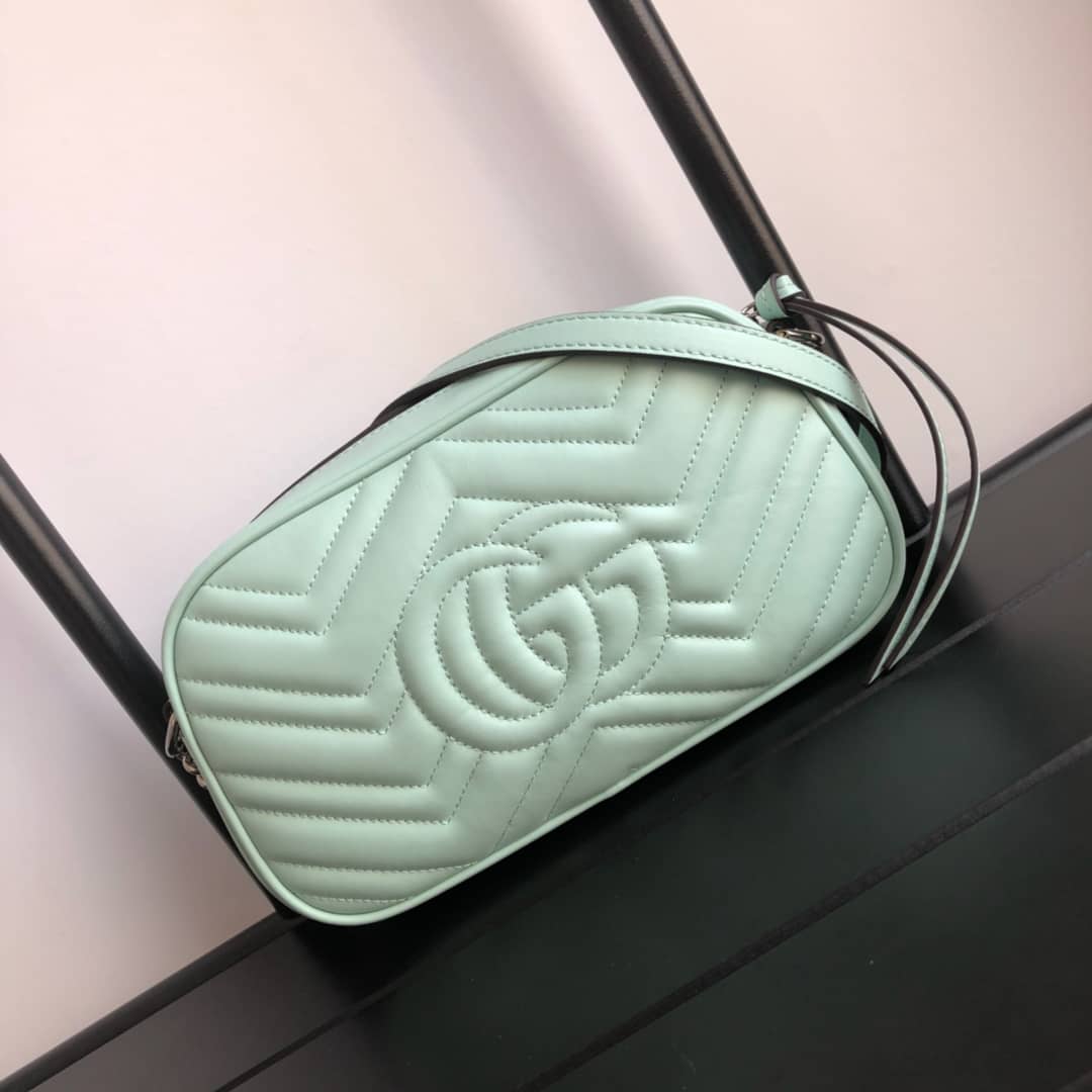Best Replica Gucci GG Marmont Small Shoulder Handbag Camera Bag Replica Green 447632 - Colareps