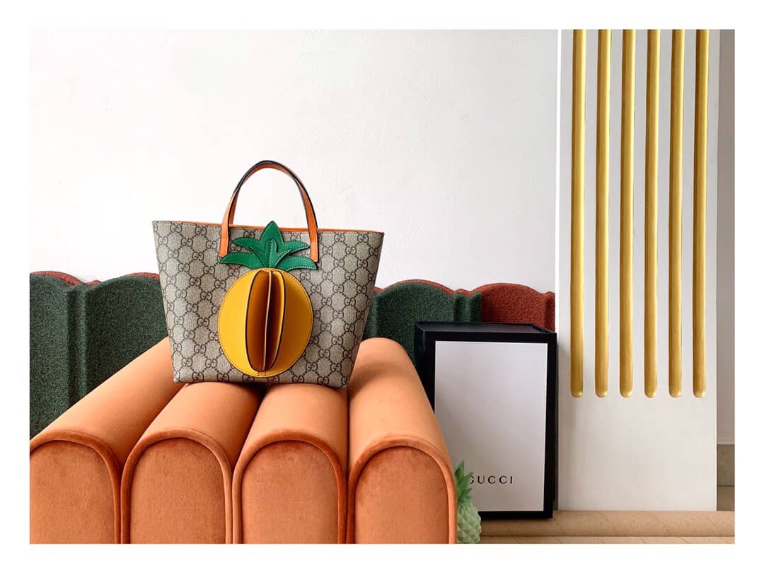 Best Replica Gucci Children GG Tote With Pineapple Bag Replica Yellow 580840 - Colareps