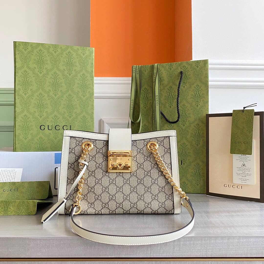 Best Replica Gucci Padlock Small GG Supreme Canvas Shoulder Bag Replica White 498156 - Colareps