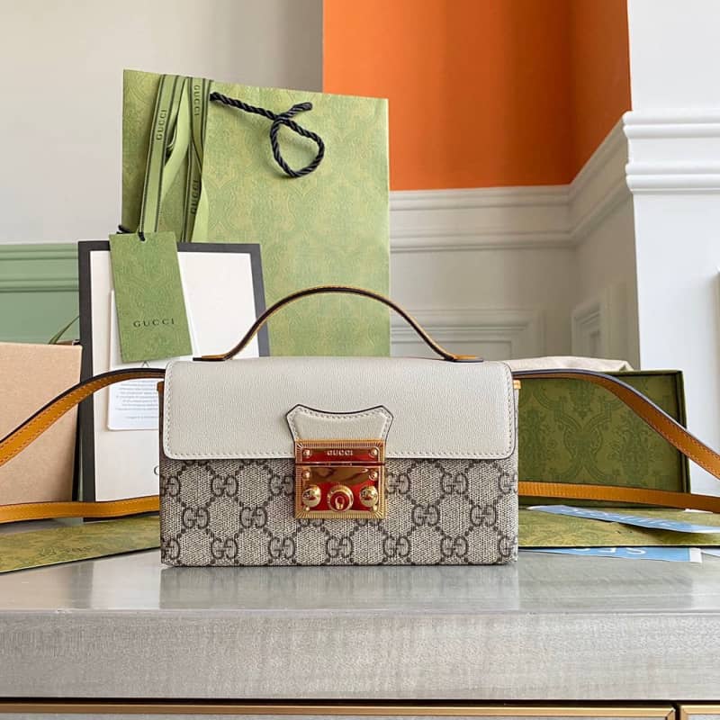 Best Replica Gucci GG Supreme Canvas Padlock Mini Shoulder Bag Replica Gray White 652683 - Colareps