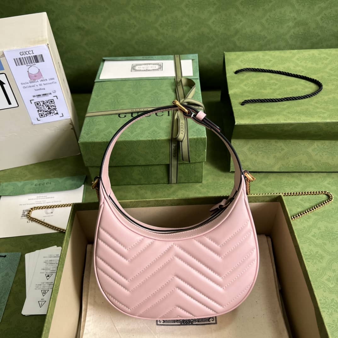Best Replica Gucci GG Marmont Half-moon-shaped Mini Pink 699514 Replica Hobo Bag - Colareps