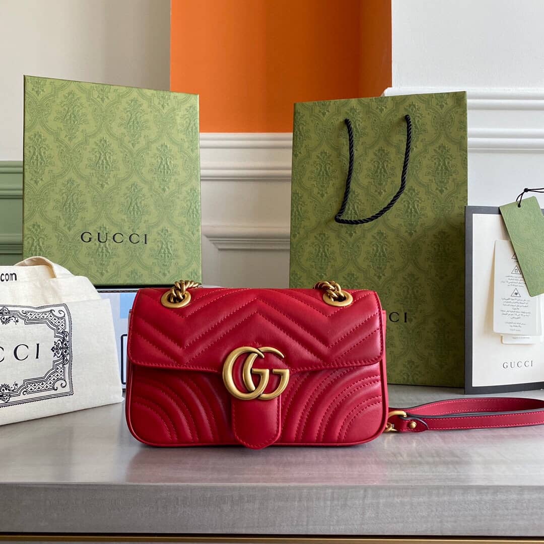 Best Replica Gucci GG Marmont Matelasse Shoulder Bag Replica Red 443497 - Colareps
