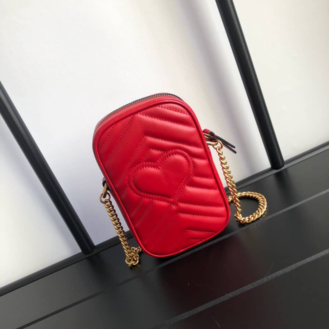 Best Replica Gucci GG Marmont Mini Matelasse Leather Corssbody Bag Replica Red 598598 - Colareps