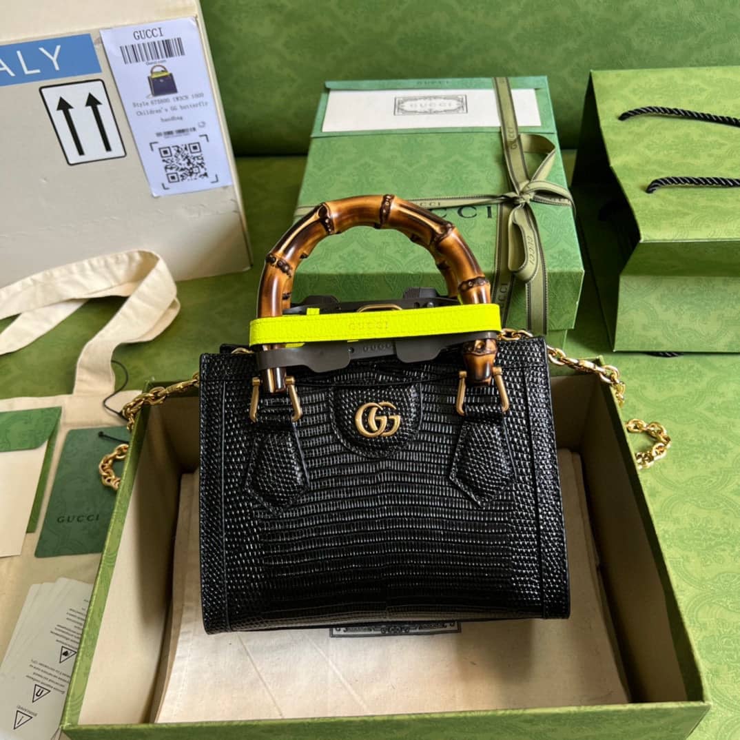 Best Replica Gucci Diana Lizard Mini Bag Black 675800 Replica Tote - Colareps