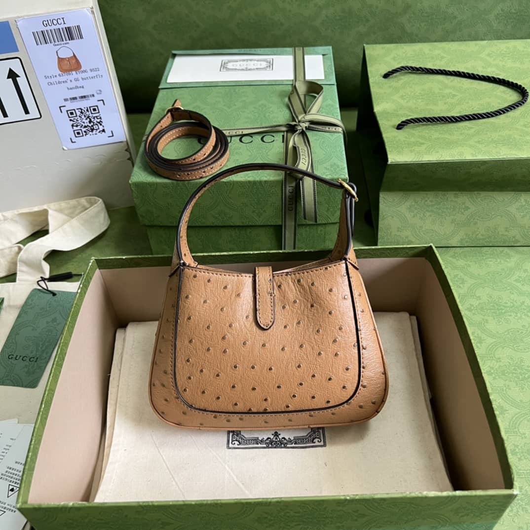 Best Replica Gucci Jackie 1961 Ostrich Mini Hobo 637091 Replica Shoulder Bag - Colareps