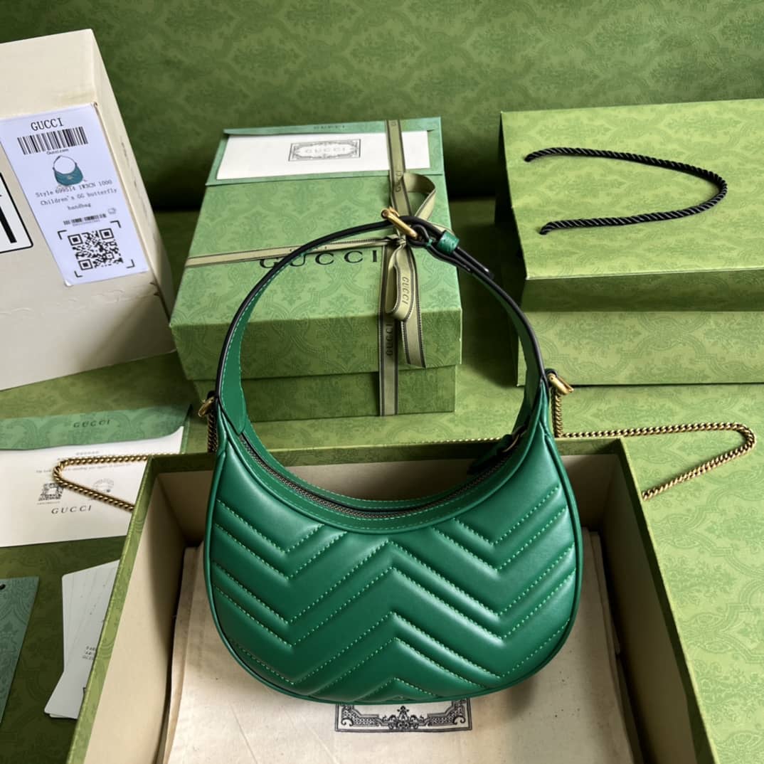 Best Replica Gucci GG Marmont Half-moon-shaped Mini Green 699514 Replica Hobo Bag - Colareps