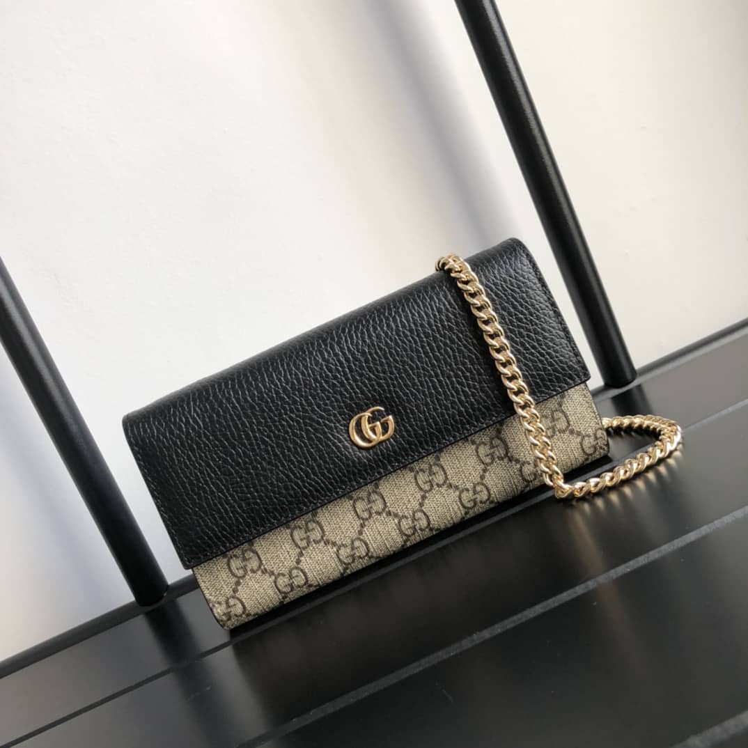 Best Replica Gucci GG Marmont Chain Wallet Replica Black Brown 546585 - Colareps