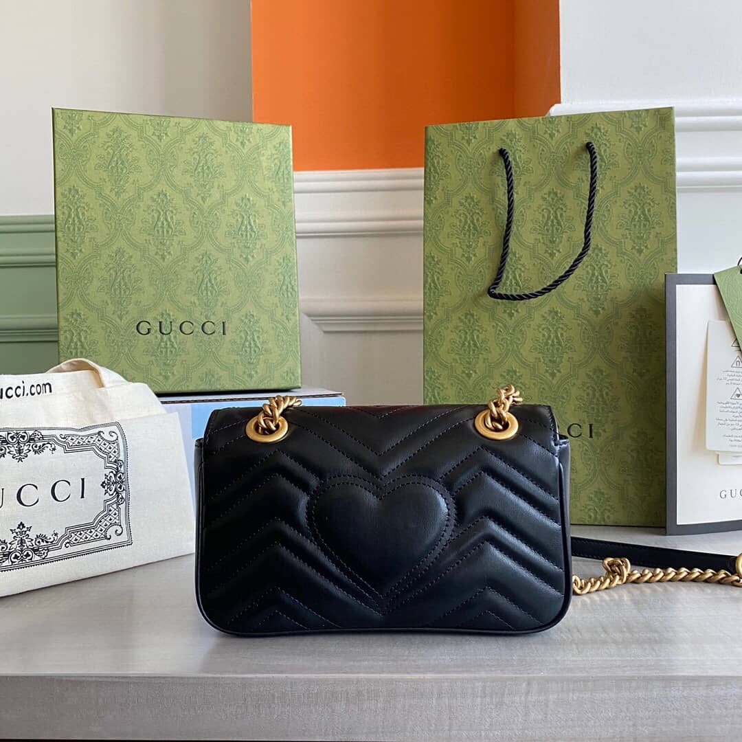 Best Replica Gucci GG Marmont Mini Matelasse Shoulder Bag Replica Black 446744 - Colareps