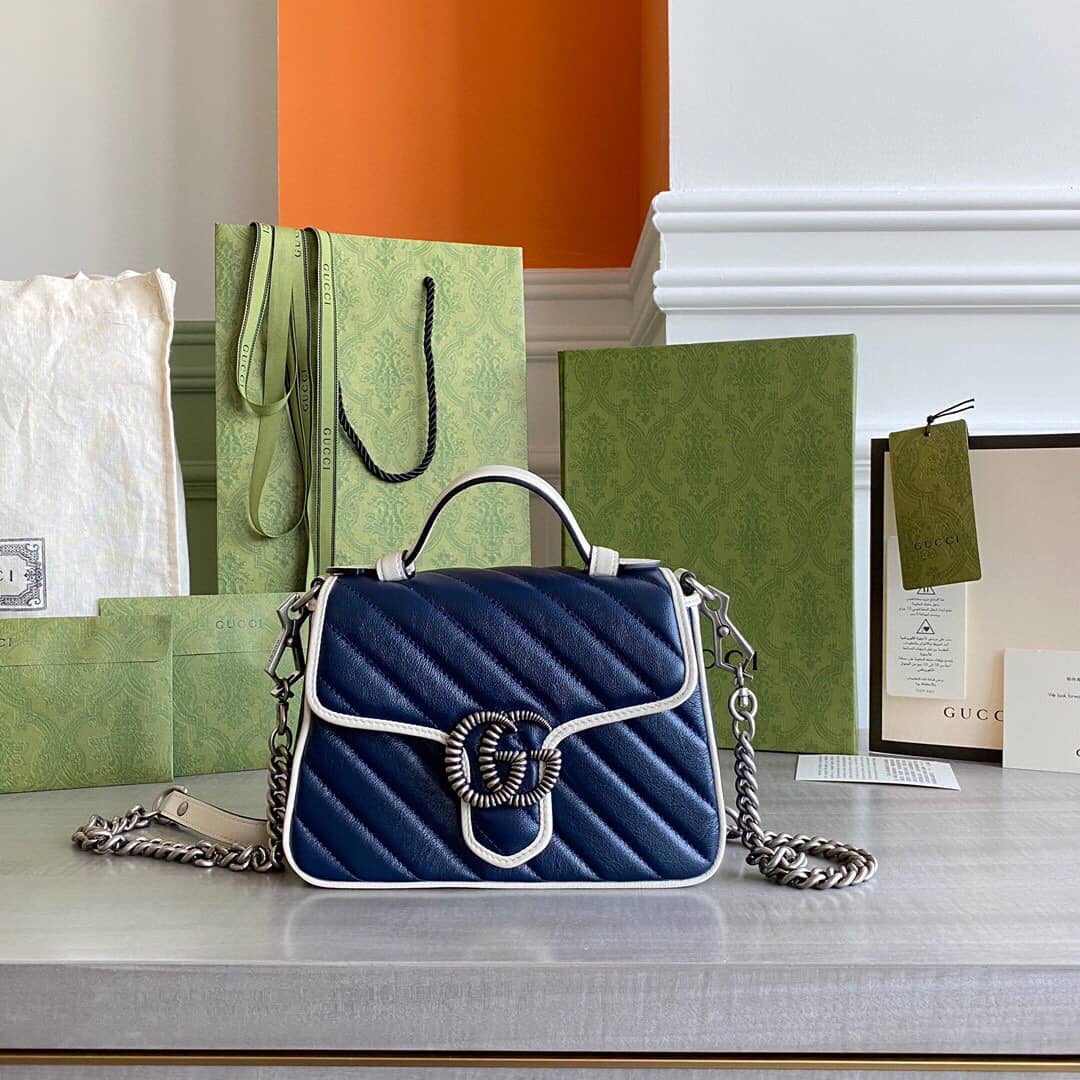 Best Replica Gucci GG Marmont Mini Top Handle Bag Replica Blue 583571 - Colareps