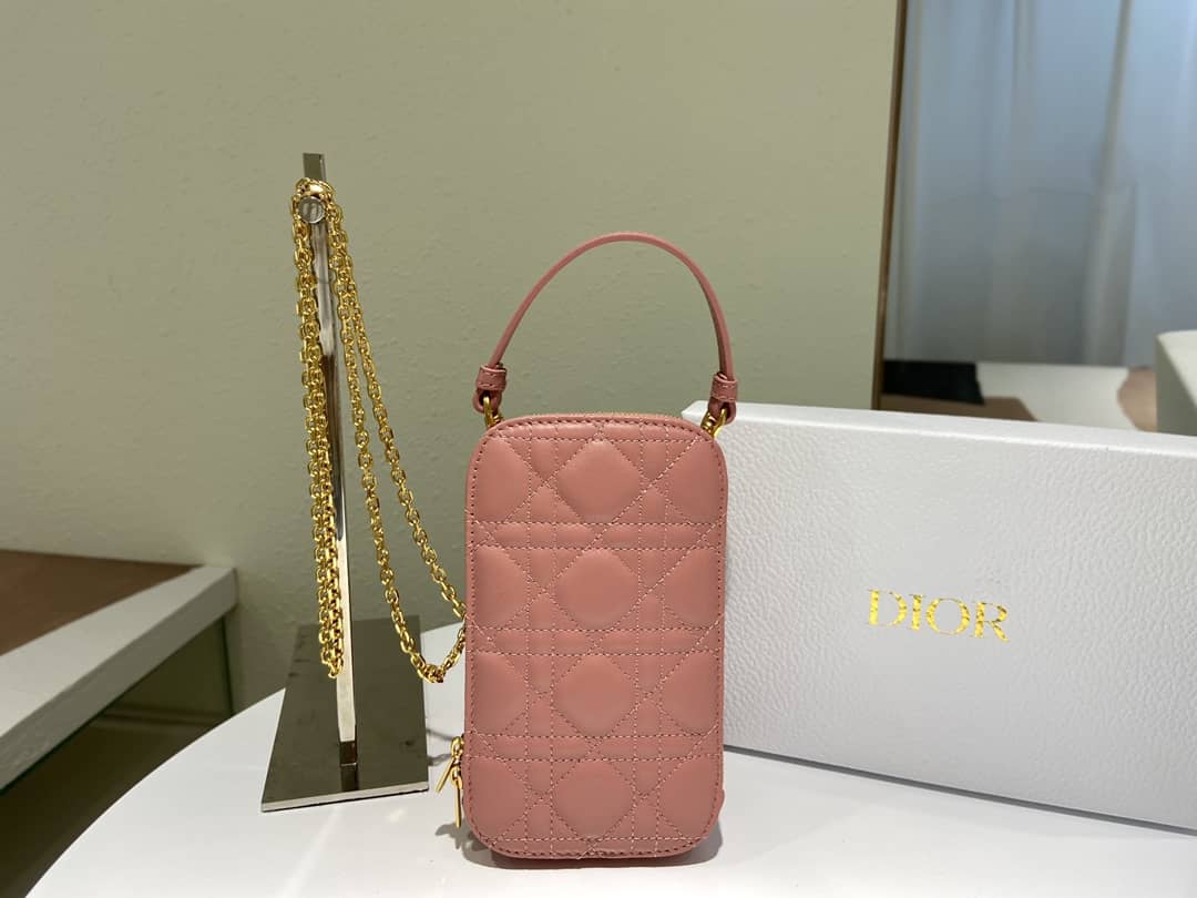 Best Replica Lady Dior Dupe Lambskin 18CM Phone Holder - Colareps