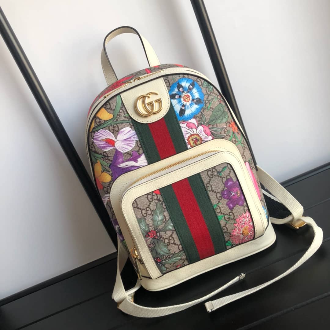 Best Replica Gucci Ophidia Flora Small GG Supreme Canvas Replica Backpack Beige 547965 - Colareps