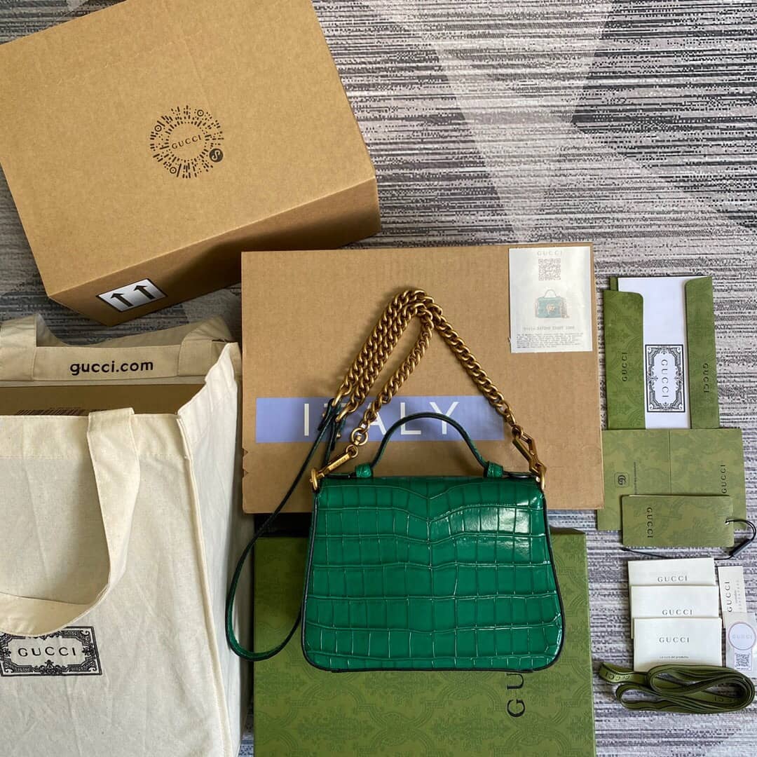 Best Replica Gucci GG Marmont Mini Leather Top Handle Bag Replica Green 547260 - Colareps