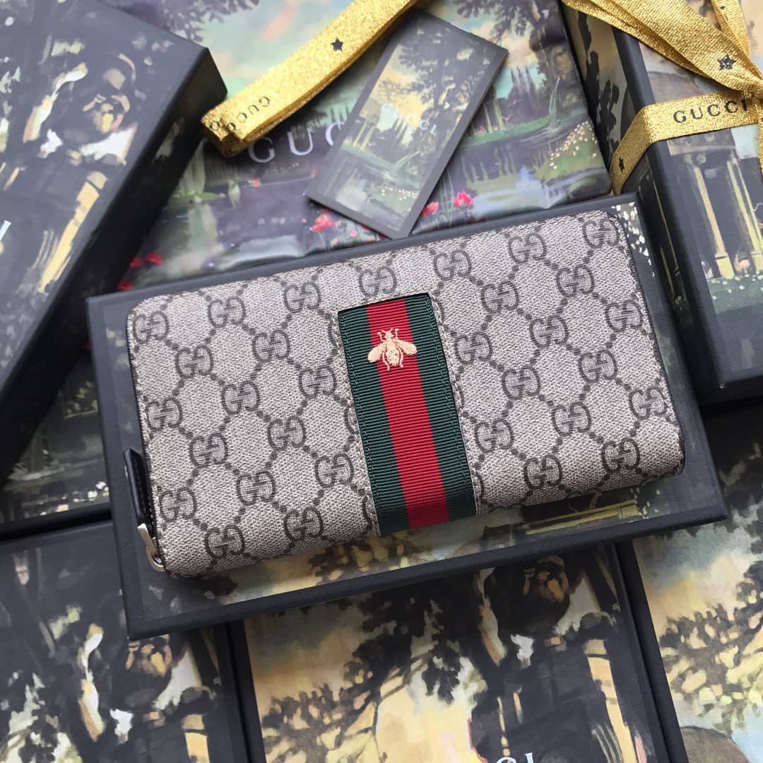 Best Replica Gucci Web GG Supreme Around Zip Wallet Replica 408831 - Colareps