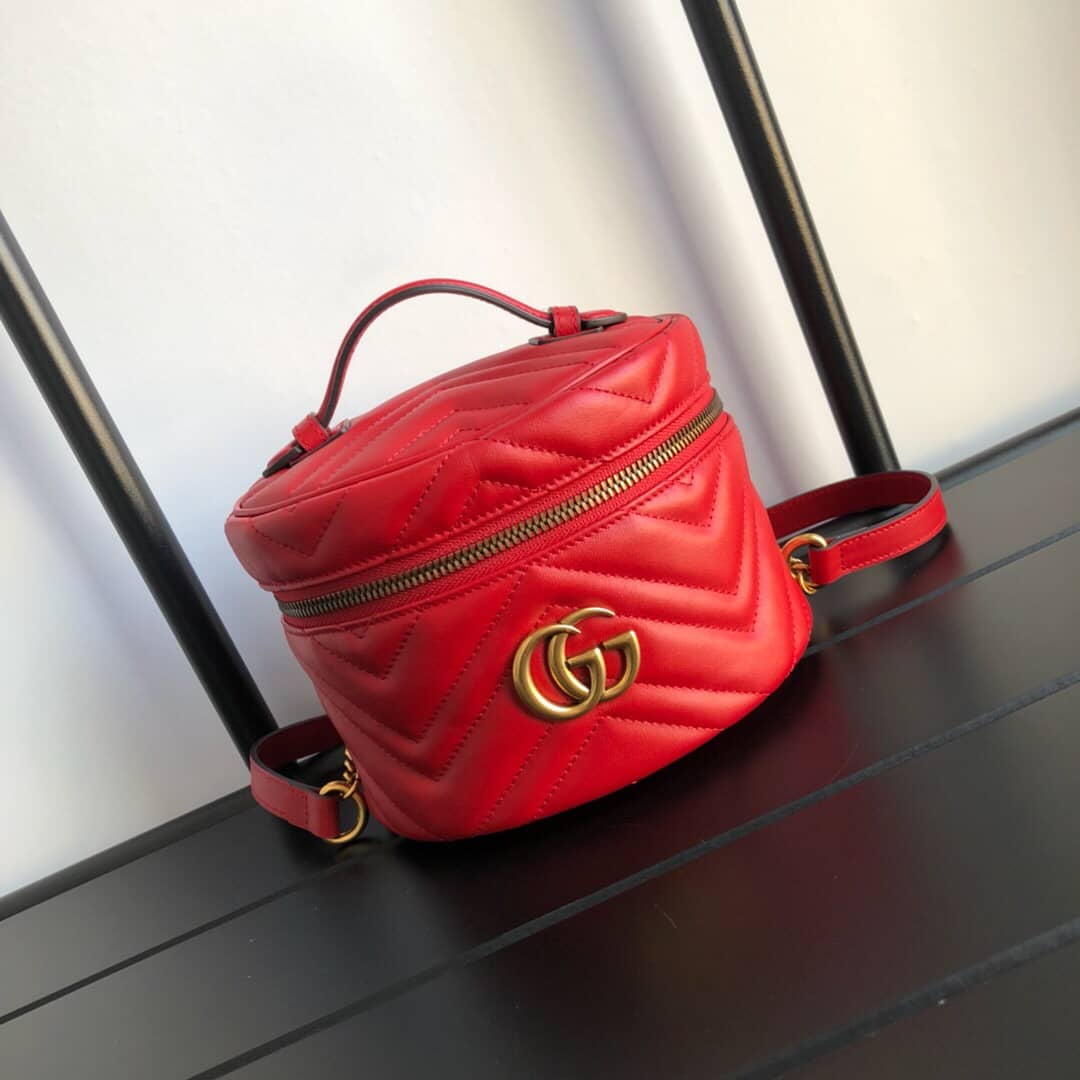 Best Replica Gucci GG Marmont Matelesse Mini Round Replica Backpack Red 598594 - Colareps