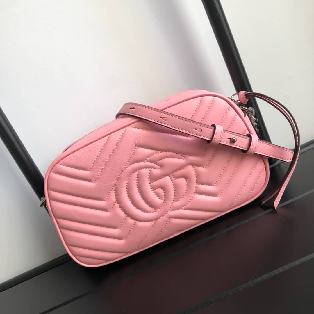 Best Replica Gucci GG Marmont Small Shoulder Handbag Camera Bag Replica Pink 447632 - Colareps