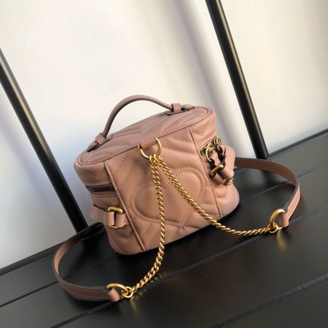 Best Replica Gucci GG Marmont Matelesse Mini Round Replica Backpack Pink 598594 - Colareps
