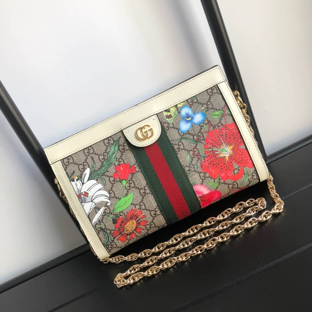 Best Replica Gucci Ophidia Flora GG Small Supreme Canvas Shoulder Bag Replica White 503877 - Colareps