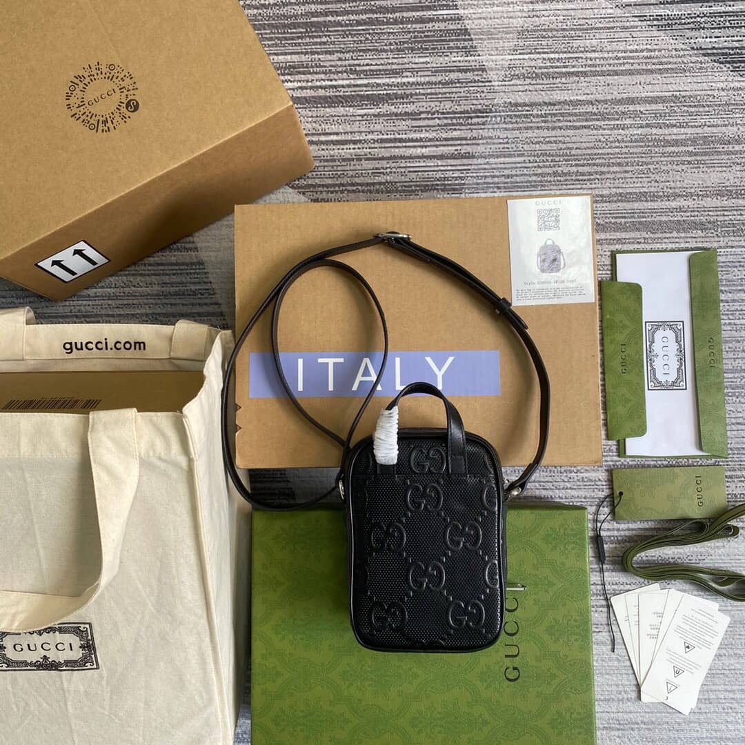 Best Replica Gucci GG Embossed Mini Bag Replica Black 658553 - Colareps
