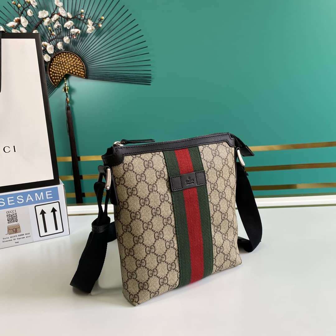 Best Replica Gucci Web GG Supreme Flat Messenger Bag Replica 471454 - Colareps